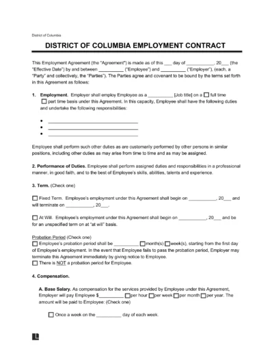 Washington DC Employment Contract Template