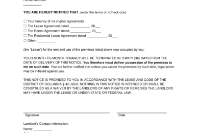 Washington DC Lease Termination Letter Template