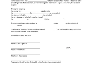 Washington, DC Notary Acknowledgment Form
