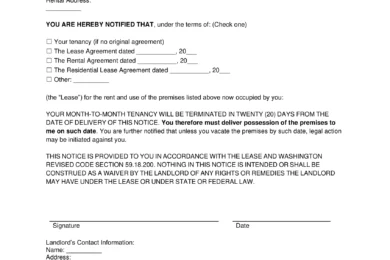 Washington Lease Termination Letter Template