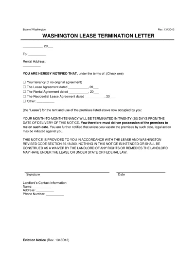 Washington Lease Termination Letter Template