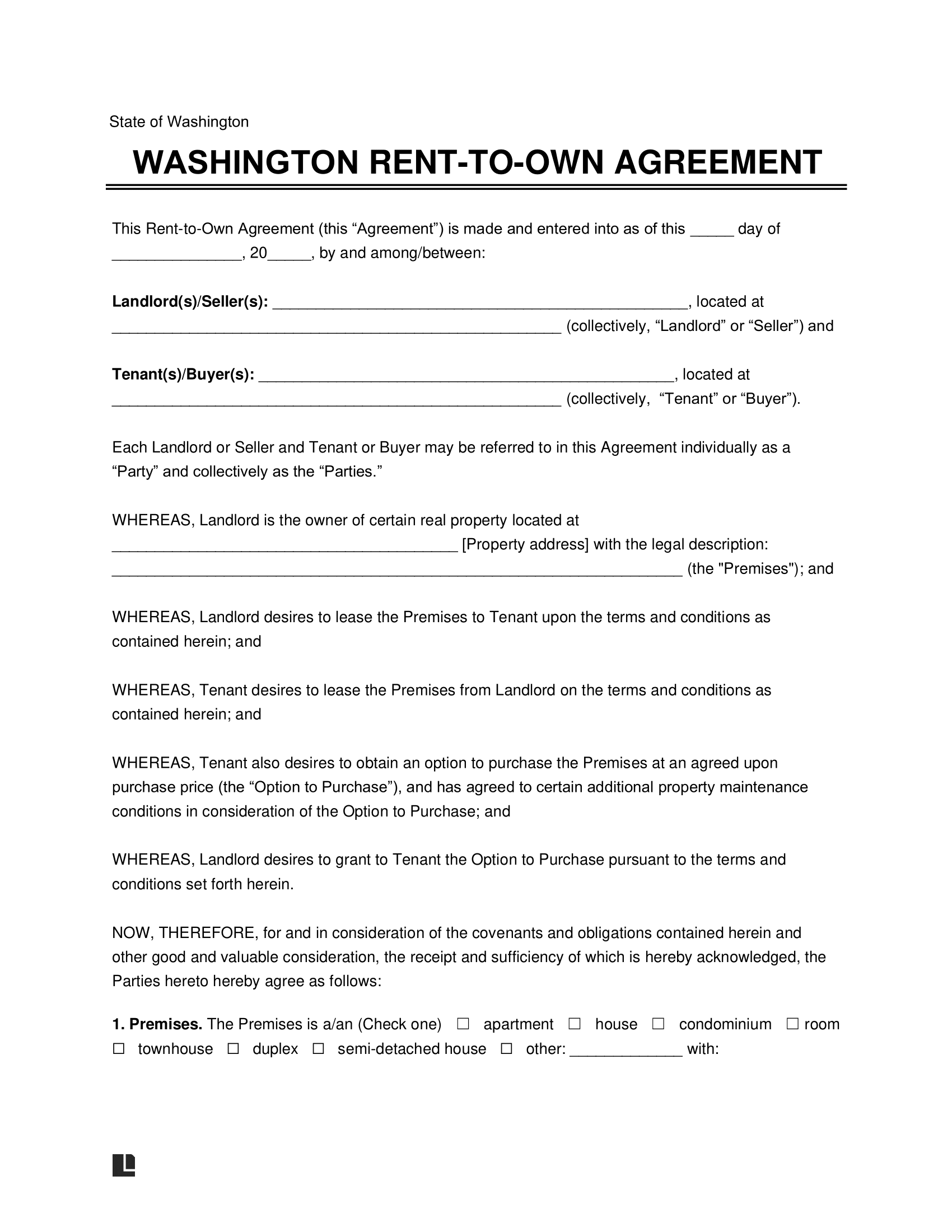 Washington Rent-to-Own Lease Agreement