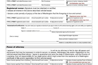 Washington Motor Vehicle Power of Attorney Form TD-420-050
