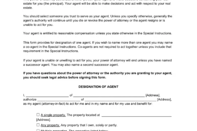 Washington Real Estate Power of Attorney Form