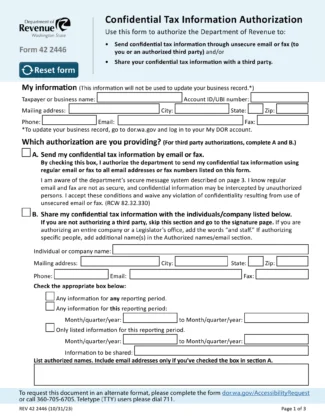 Washington Tax Power of Attorney Form 42-2446