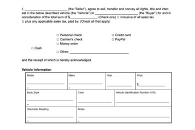 Washington vehicle bill of sale template