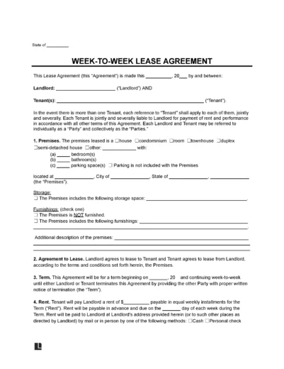 Sample of a Week-to-Week Lease Agreement Template