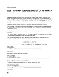 West Virginia Durable Statutory Power of Attorney Form