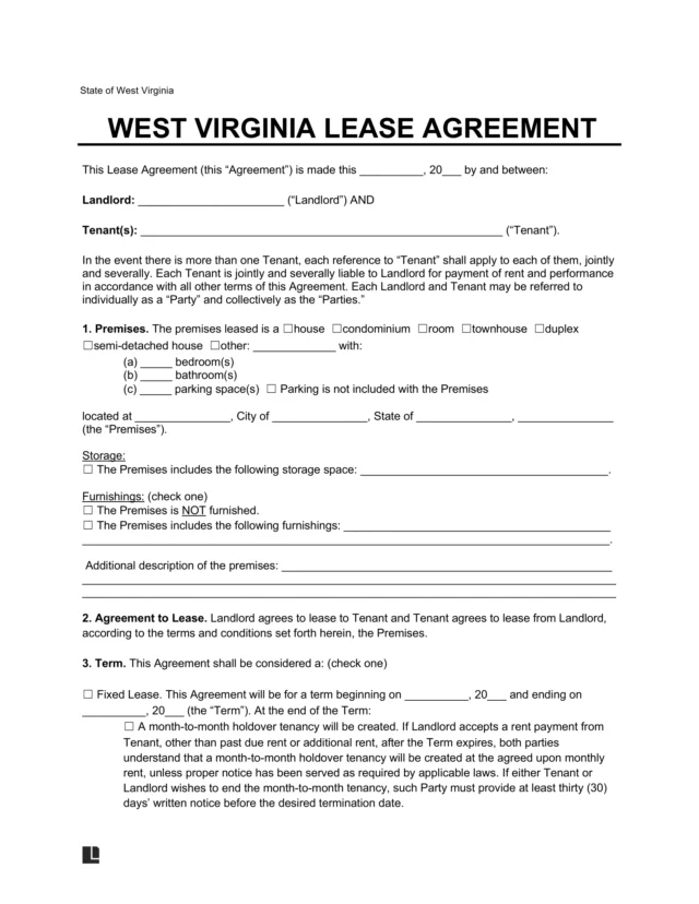 West Virginia Lease Agreement Template