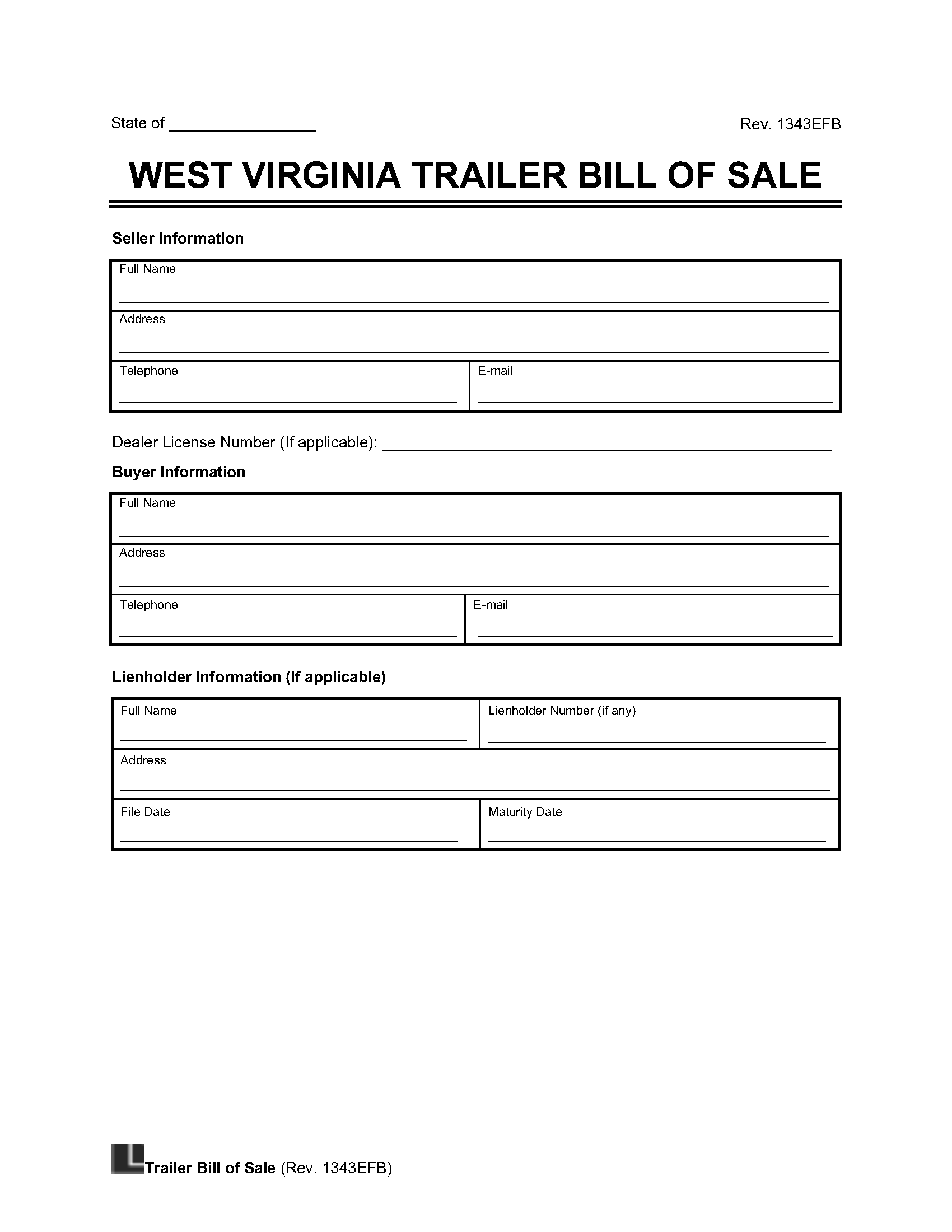West Virginia Trailer Bill of Sale screenshot