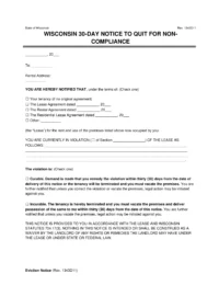 Wisconsin 30-Day Notice to Quit for Non-Compliance