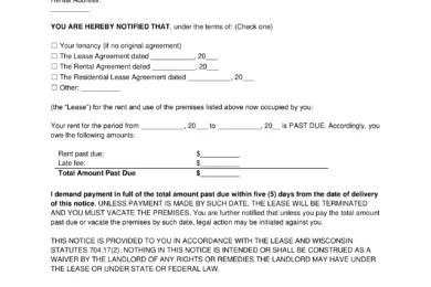 Wisconsin 5-Day Eviction Notice to Quit (Non-Payment of Rent)