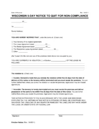 Wisconsin 5-Day Notice to Quit for Non-Compliance