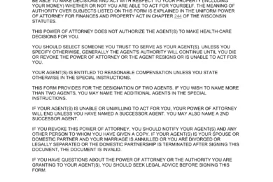 Wisconsin Durable Statutory Power of Attorney Form