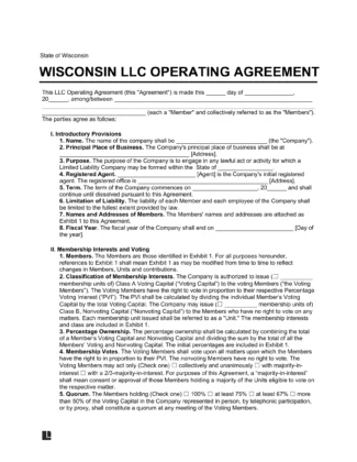 Wisconsin LLC Operating Agreement Template