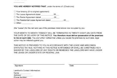 Wisconsin Lease Termination Letter Template