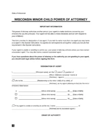 Wisconsin Minor Child Power of Attorney Form