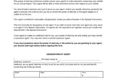 Wisconsin Motor Vehicle Power of Attorney Form