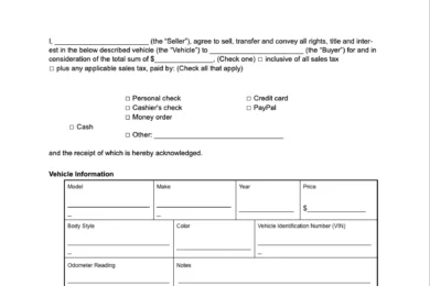 Wisconsin vehicle bill of sale