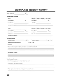 Sample of a Workplace Incident report for businesses