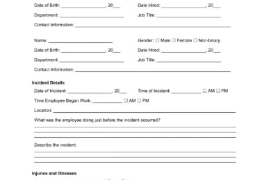 Sample of a Workplace Incident report for businesses