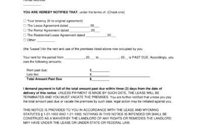 Wyoming 3-Day Eviction Notice to Quit (Non-Payment of Rent)