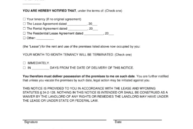 Wyoming Lease Termination Letter Template