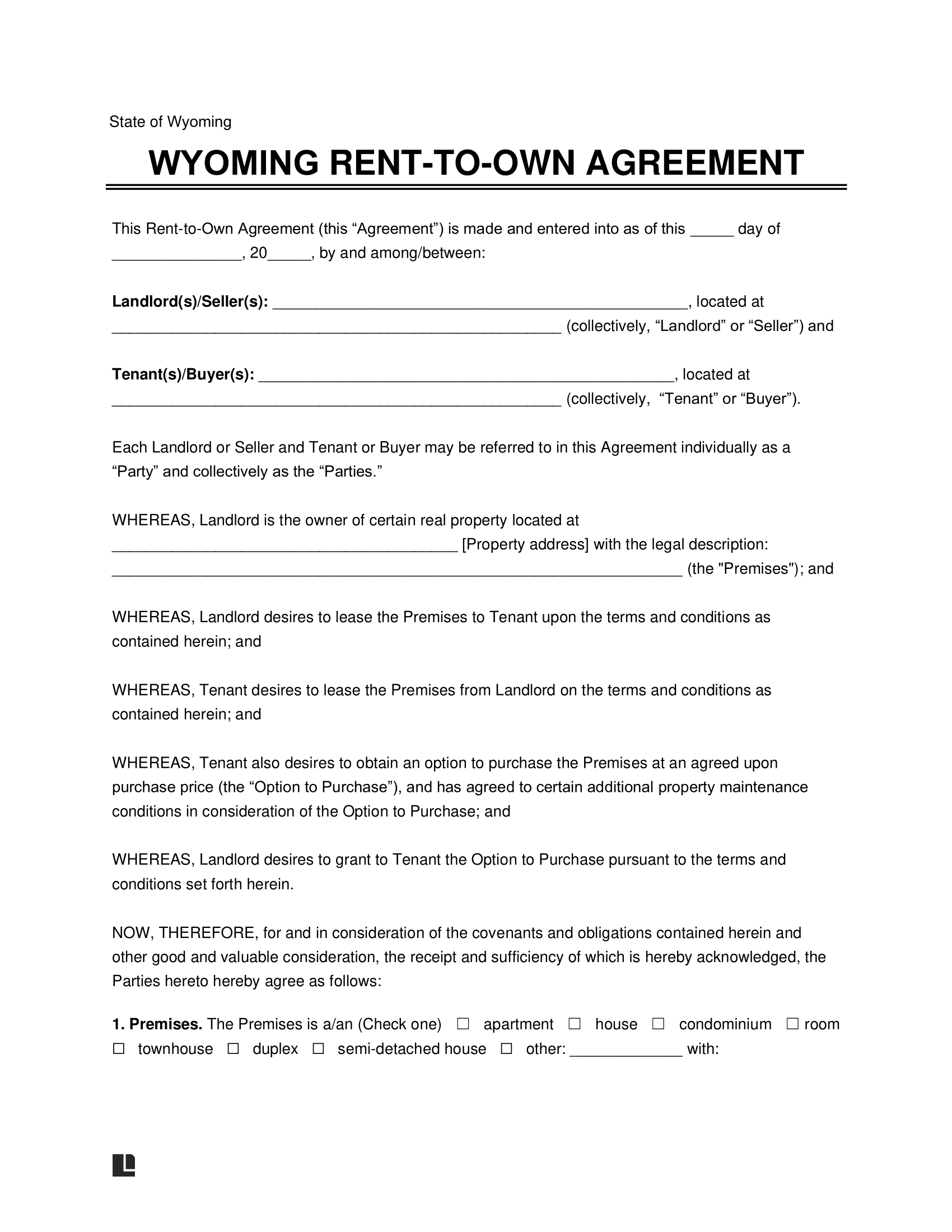 Wyoming Rent-to-Own Lease Agreement
