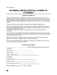 Wyoming Limited Power of Attorney Form