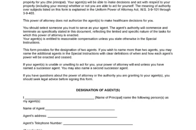Wyoming Limited Power of Attorney Form