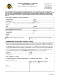 Wyoming Motor Vehicle Services Limited Power of Attorney Form