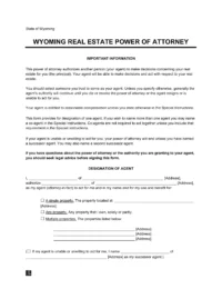 Wyoming Real Estate Power of Attorney Form