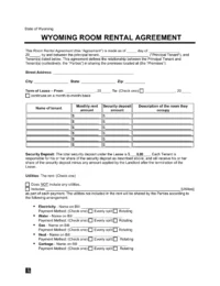 Wyoming Room Rental Agreement