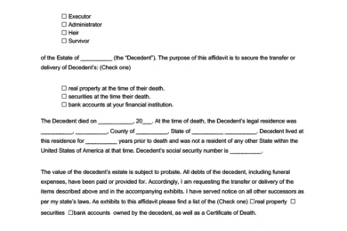 Sample of an Affidavit of Death Form