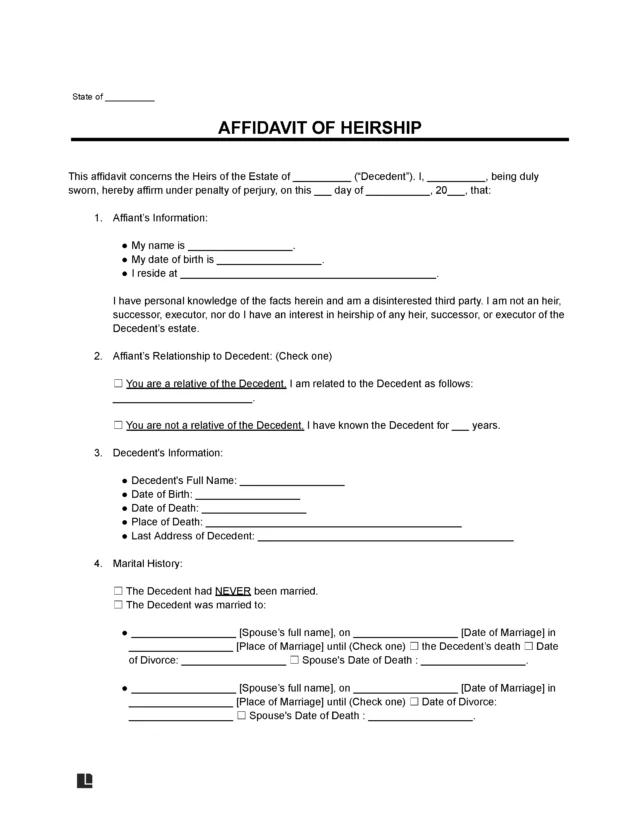 Sample of an Affidavit of Heirship Form