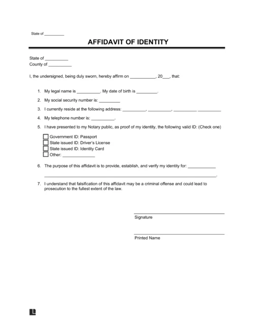 Affidavit of Identity Template
