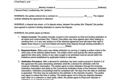 arbitration agreement template