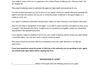 Arkansas Power of Attorney Form
