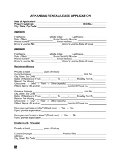 Arkansas Rental Application Form