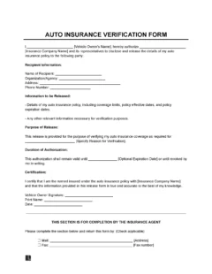 Auto Insurance Verification Form