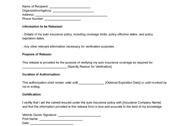 Auto Insurance Verification Form