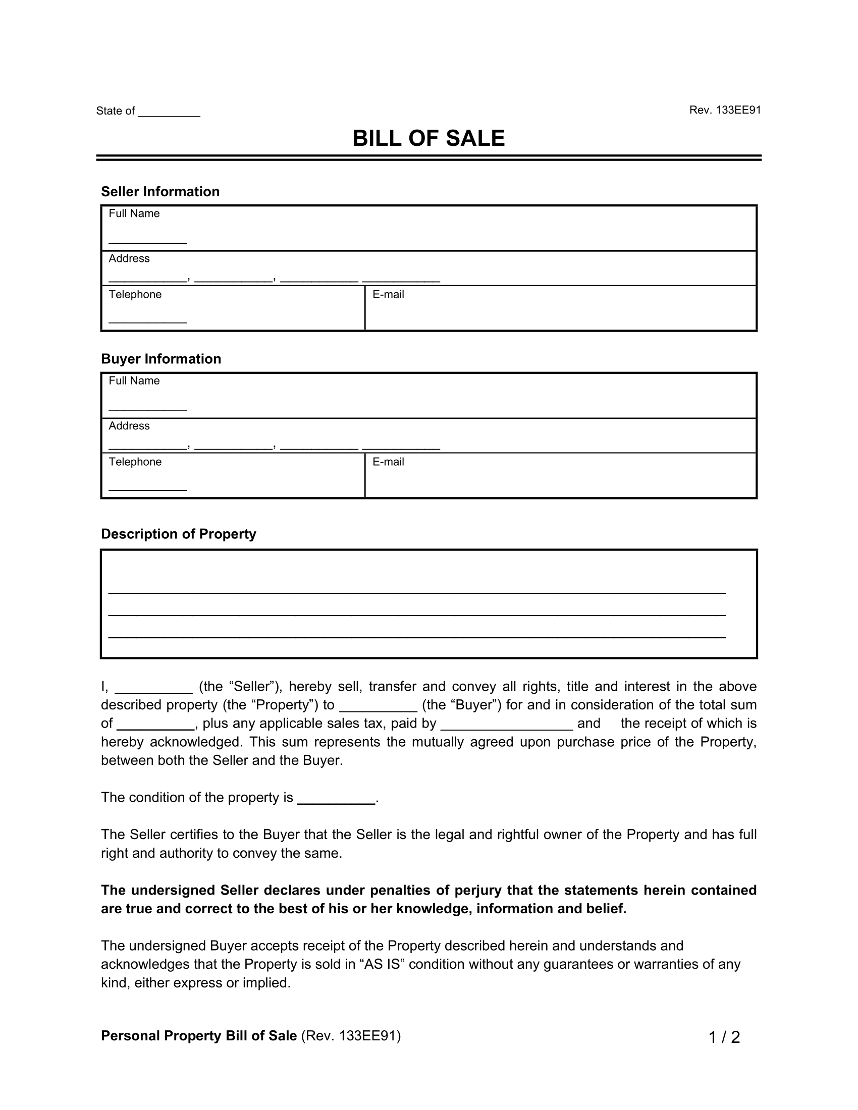 bill of sale form