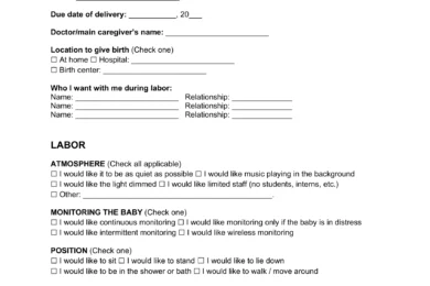 Sample of a birth plan template for expecting mothers