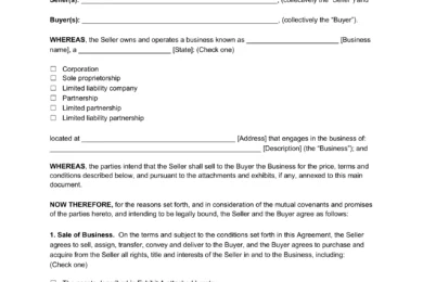 Sample of a business purchase agreement template