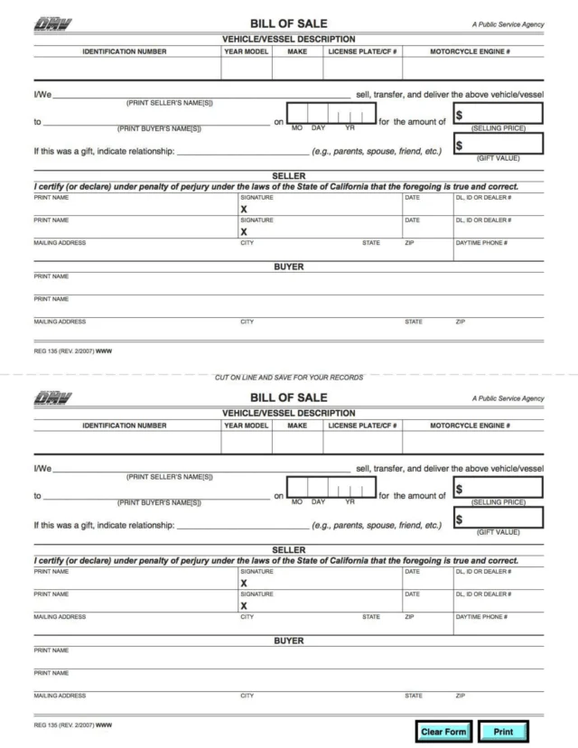 california automobile bill of sale template