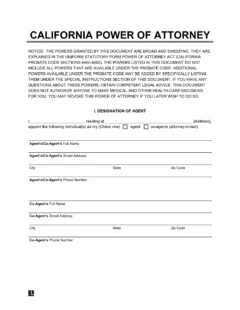 california power of attorney form