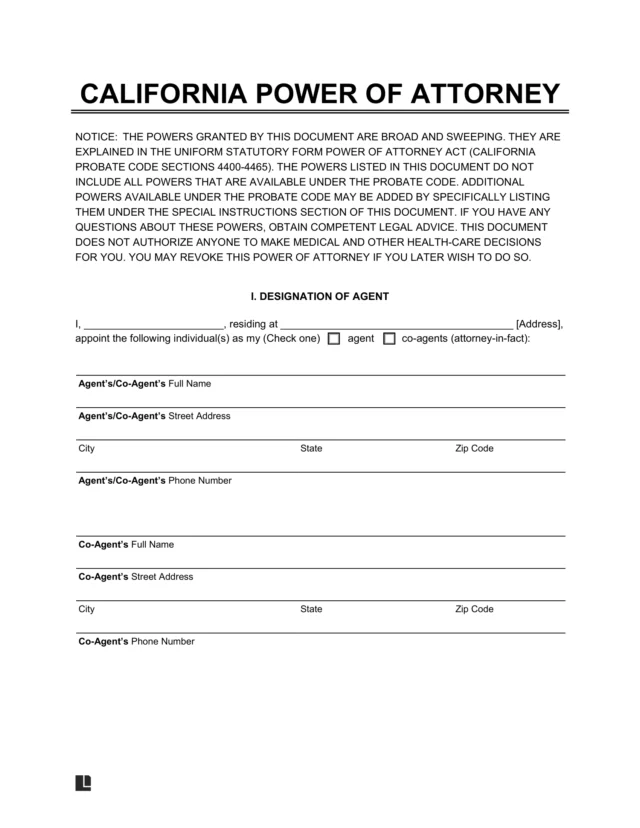 california power of attorney form