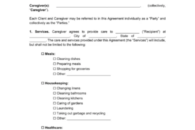 caregiver agreement template