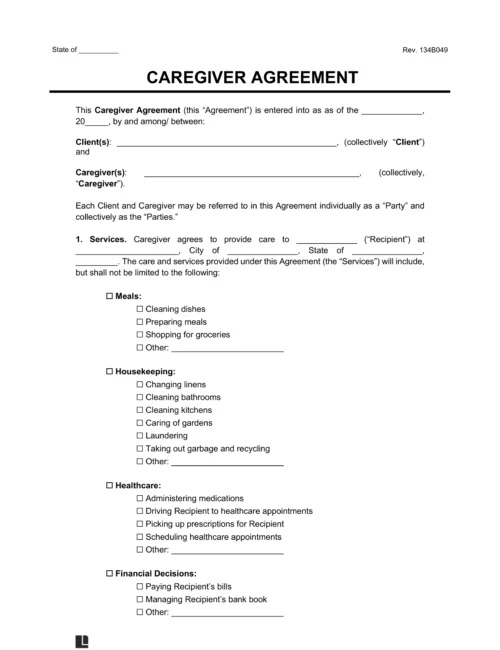 caregiver agreement template