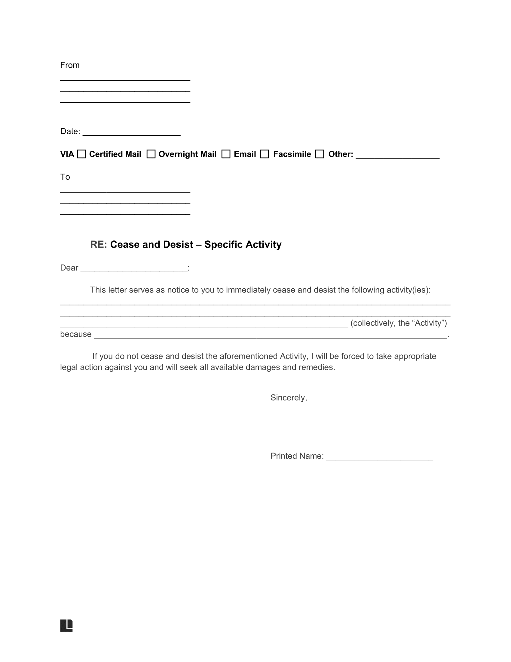 cease and desist letter template